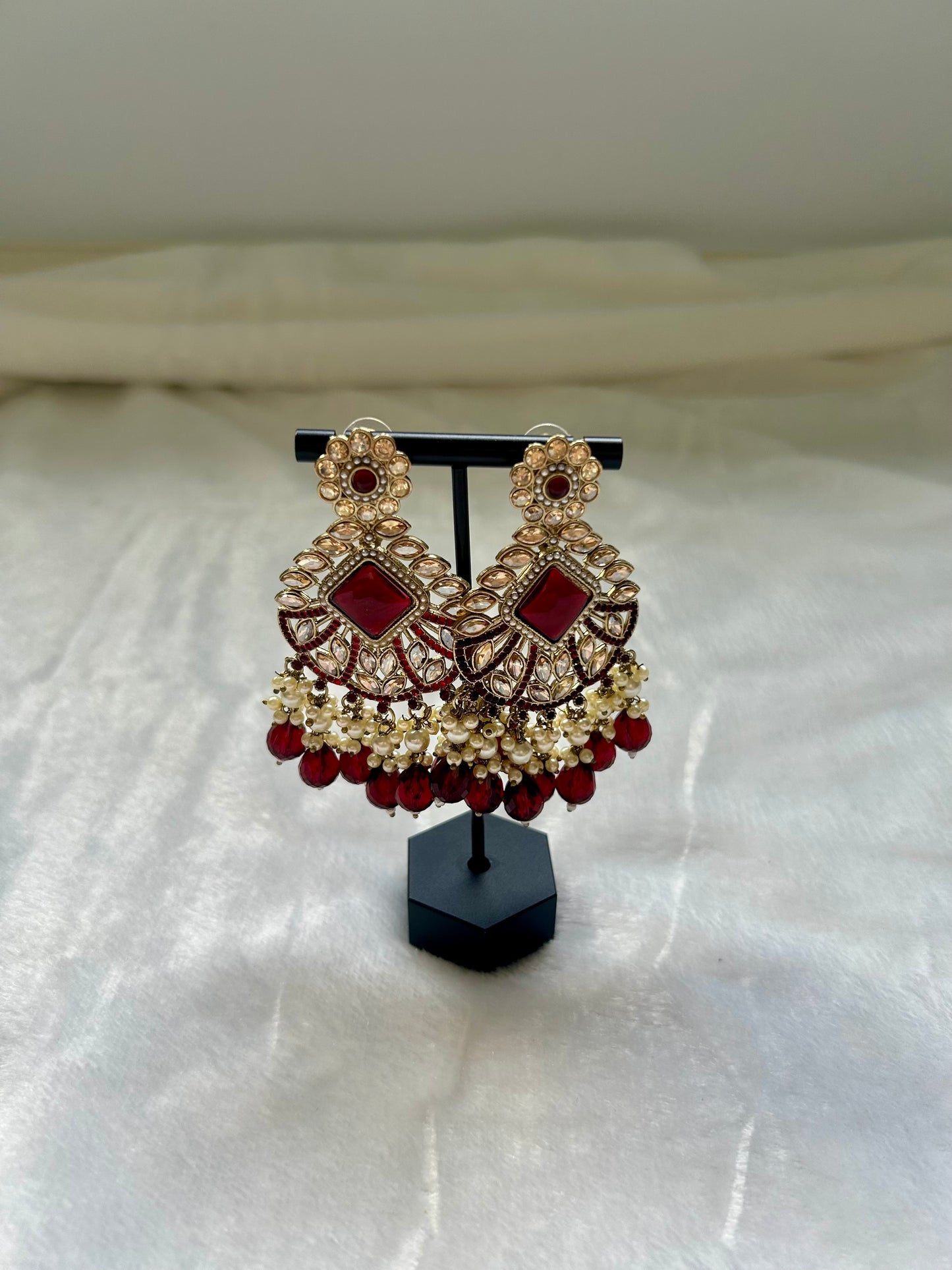 Dark Red Kundan Earrings
