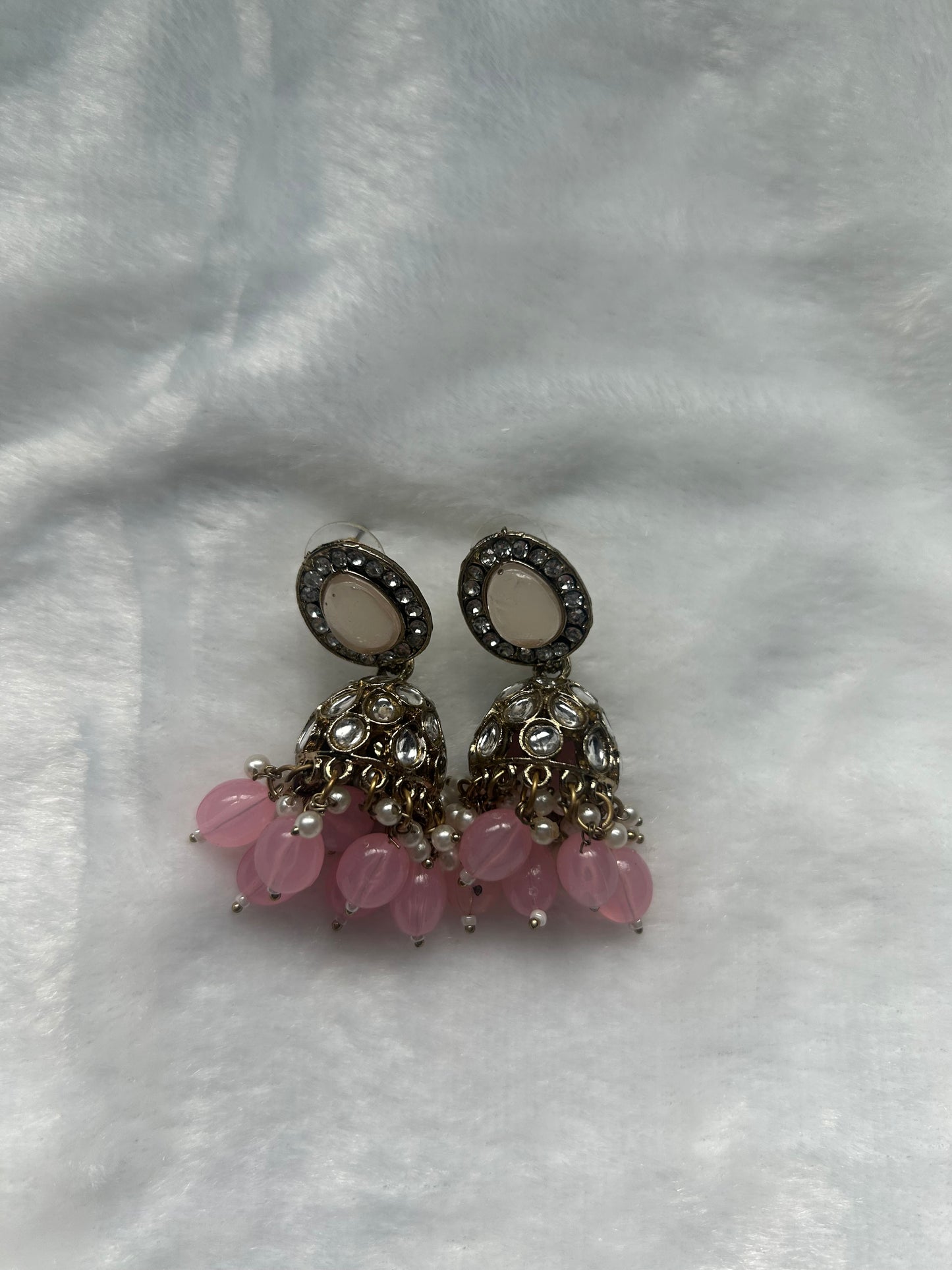 Light Pink Kundan Jhumki Earrings