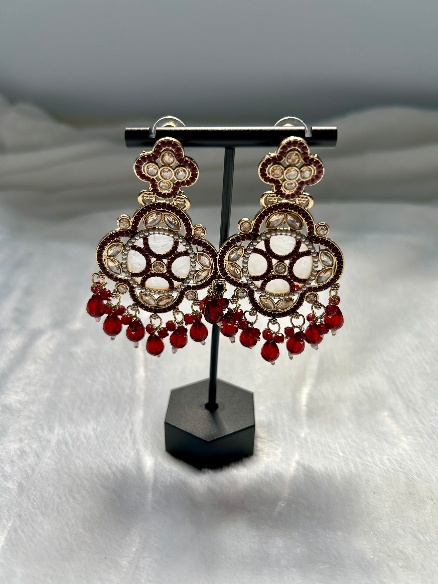 Dark Red Polki Earrings