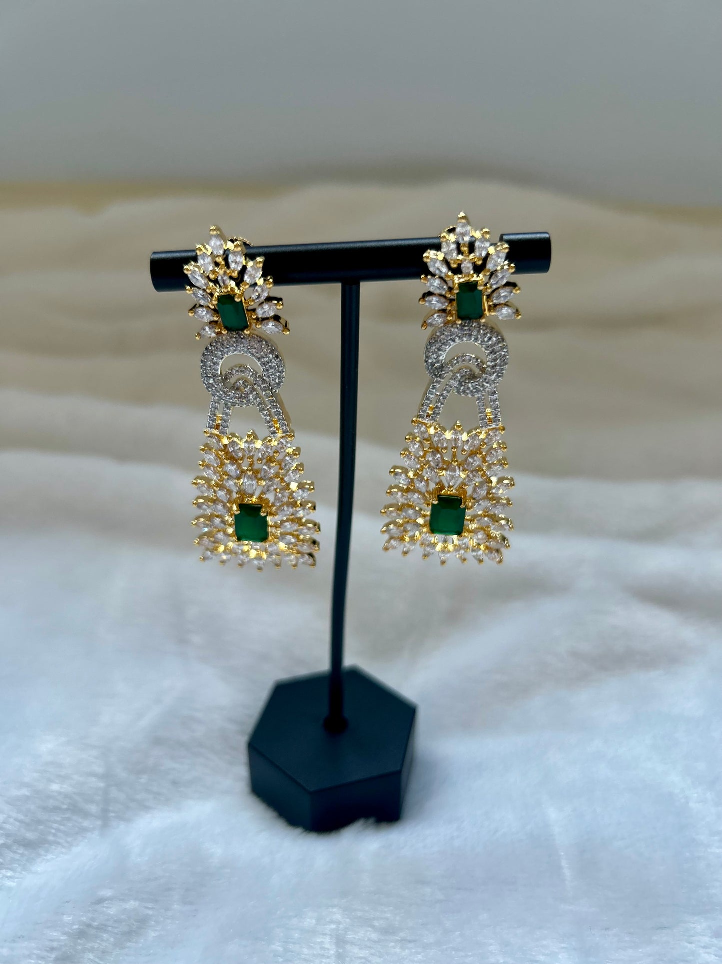 Dual Toned Emerald Green AD Earrings