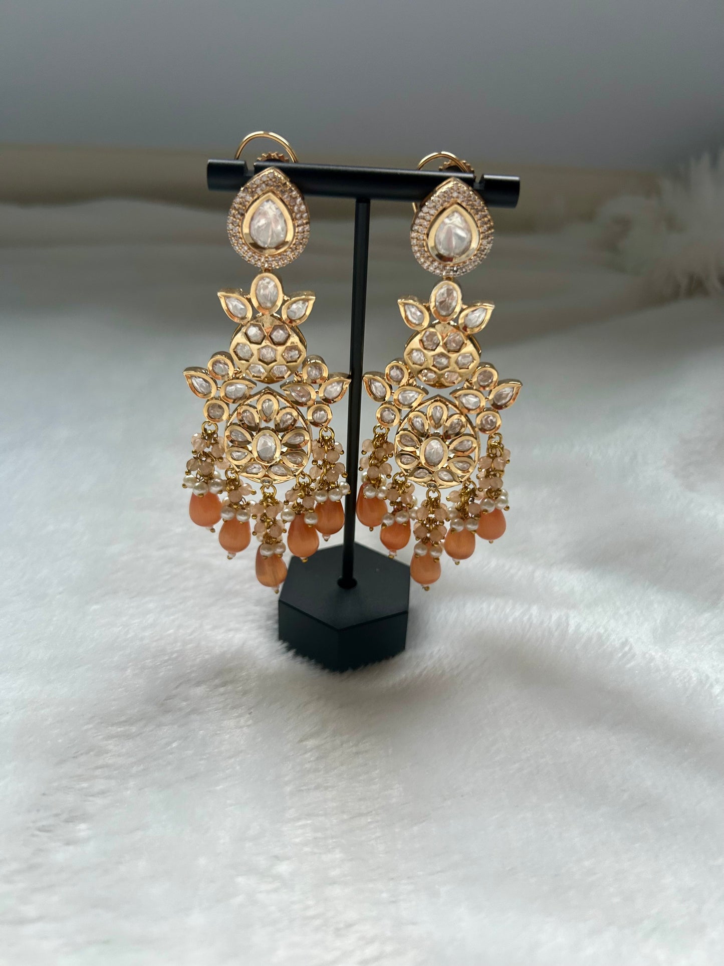 Tyaani Kundan Pink Orange Earrings