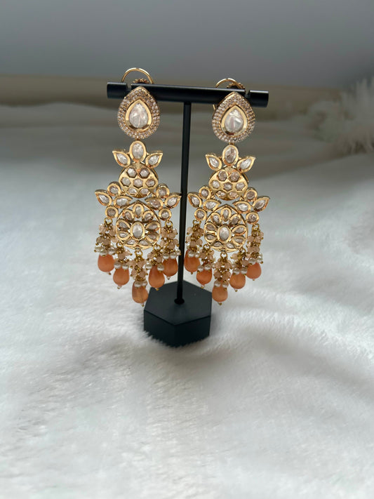 Tyaani Kundan Pink Orange Earrings