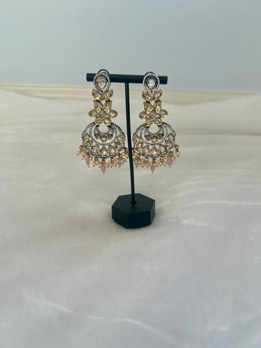 Light Pink Oxidized Moissanite Kundan Earrings