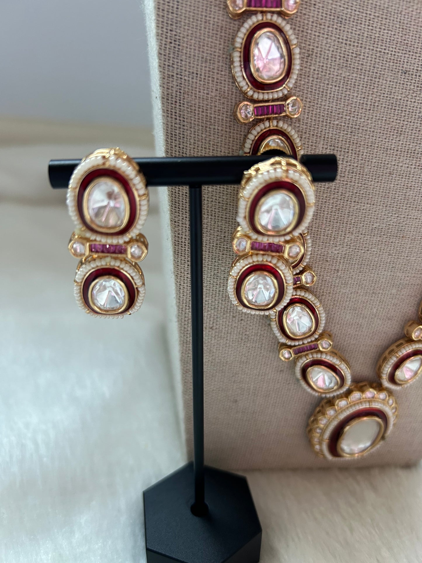 Red Uncut Kundan Long Necklace Set