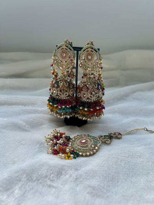 Multi Polki Sahara Jhumki Tikka Set