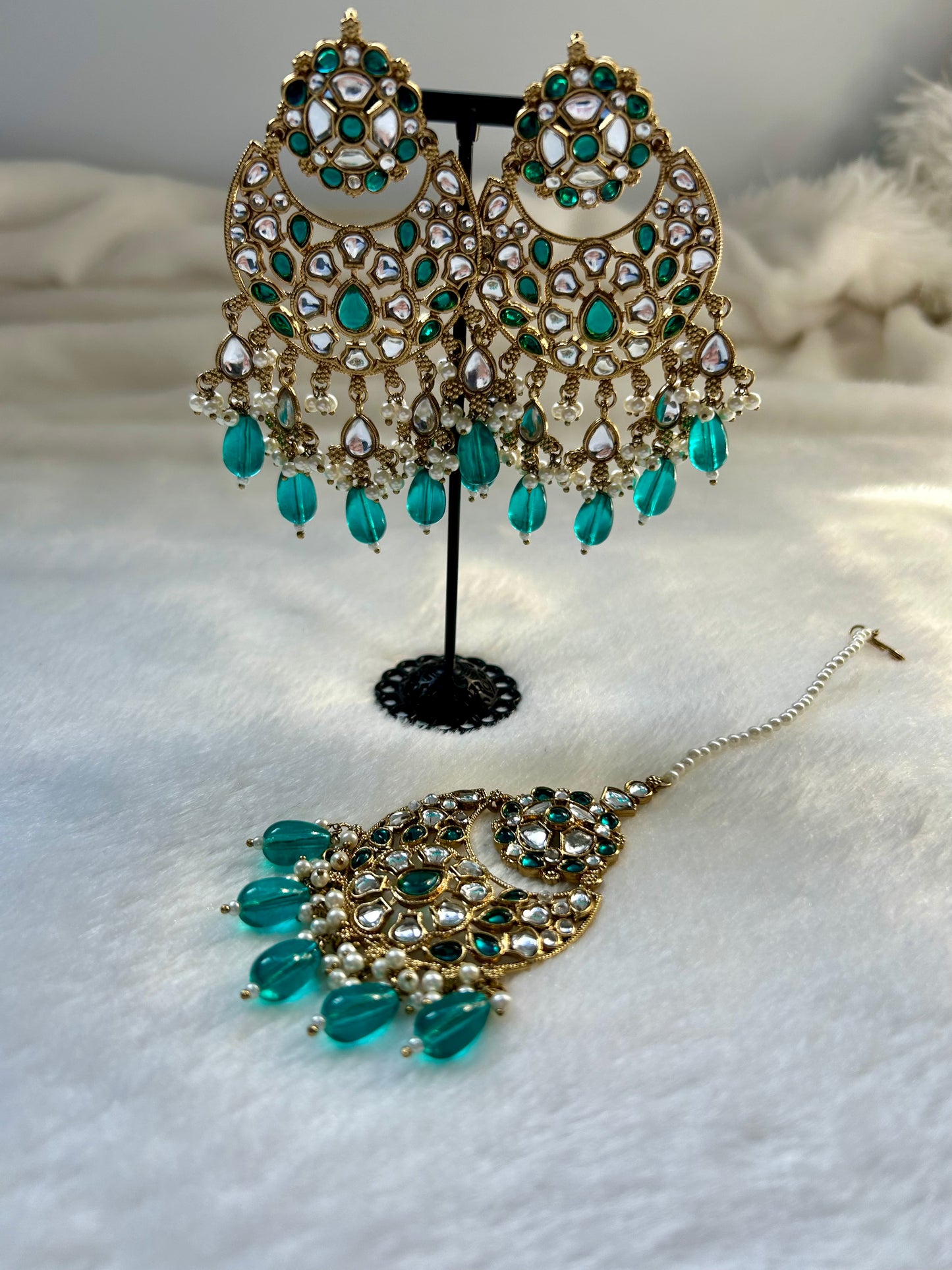 Teal Kundan Tikka Set