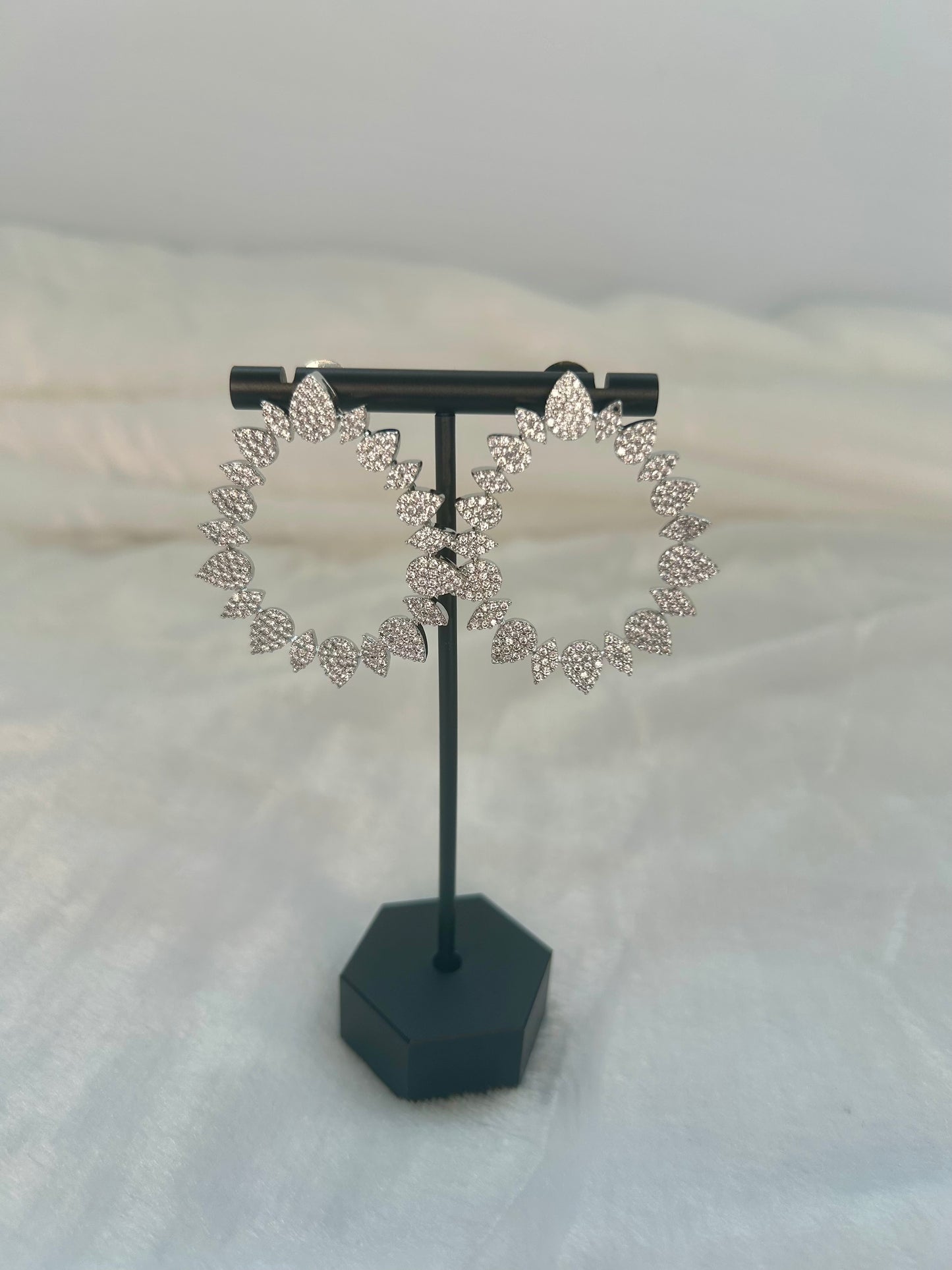 AD Silver Chandbali Earrings