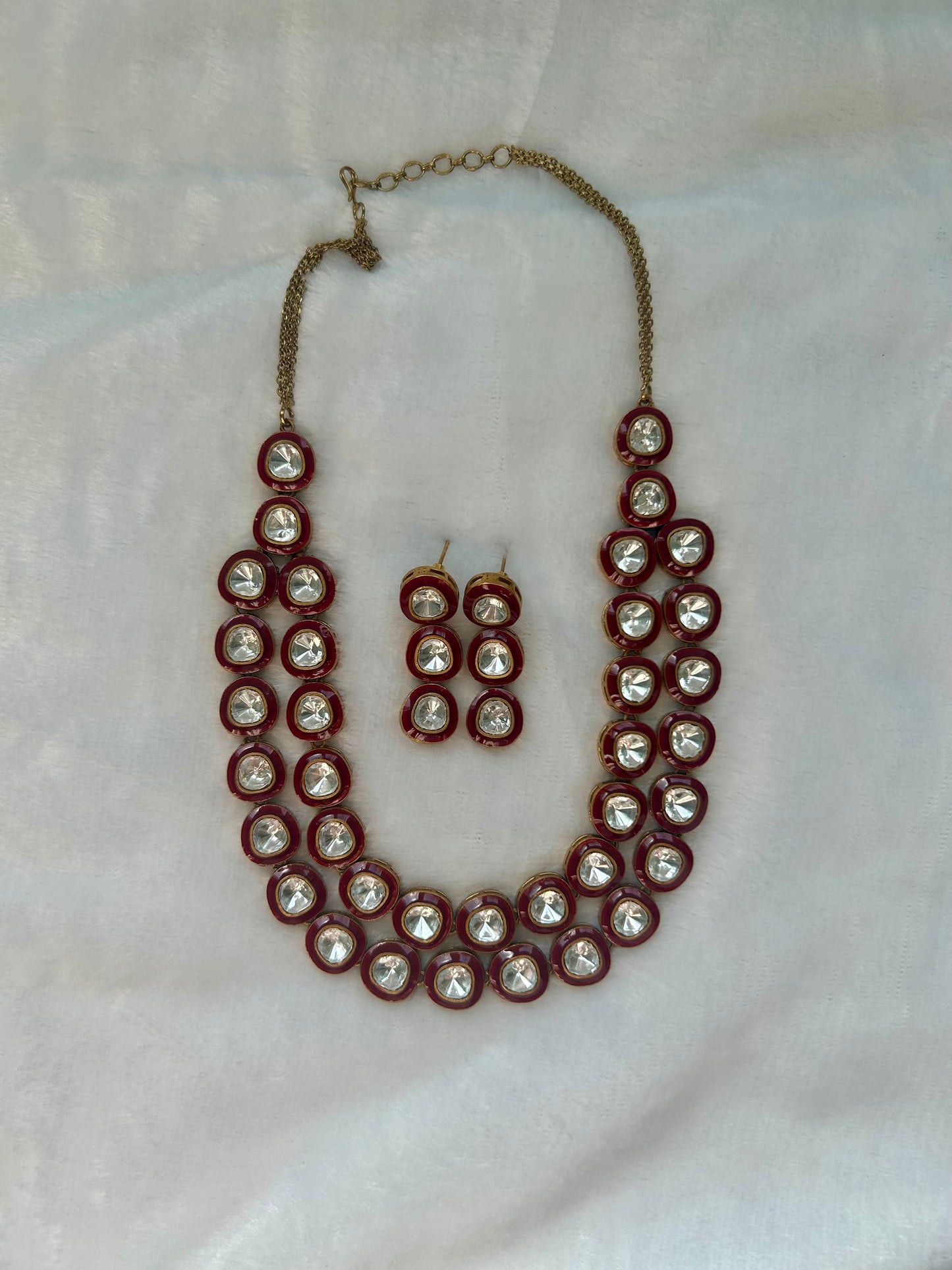 Uncut Kundan Red Layered Set
