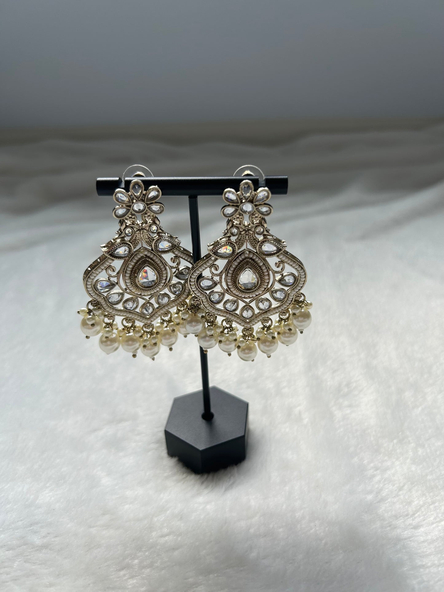 White Kundan Earrings