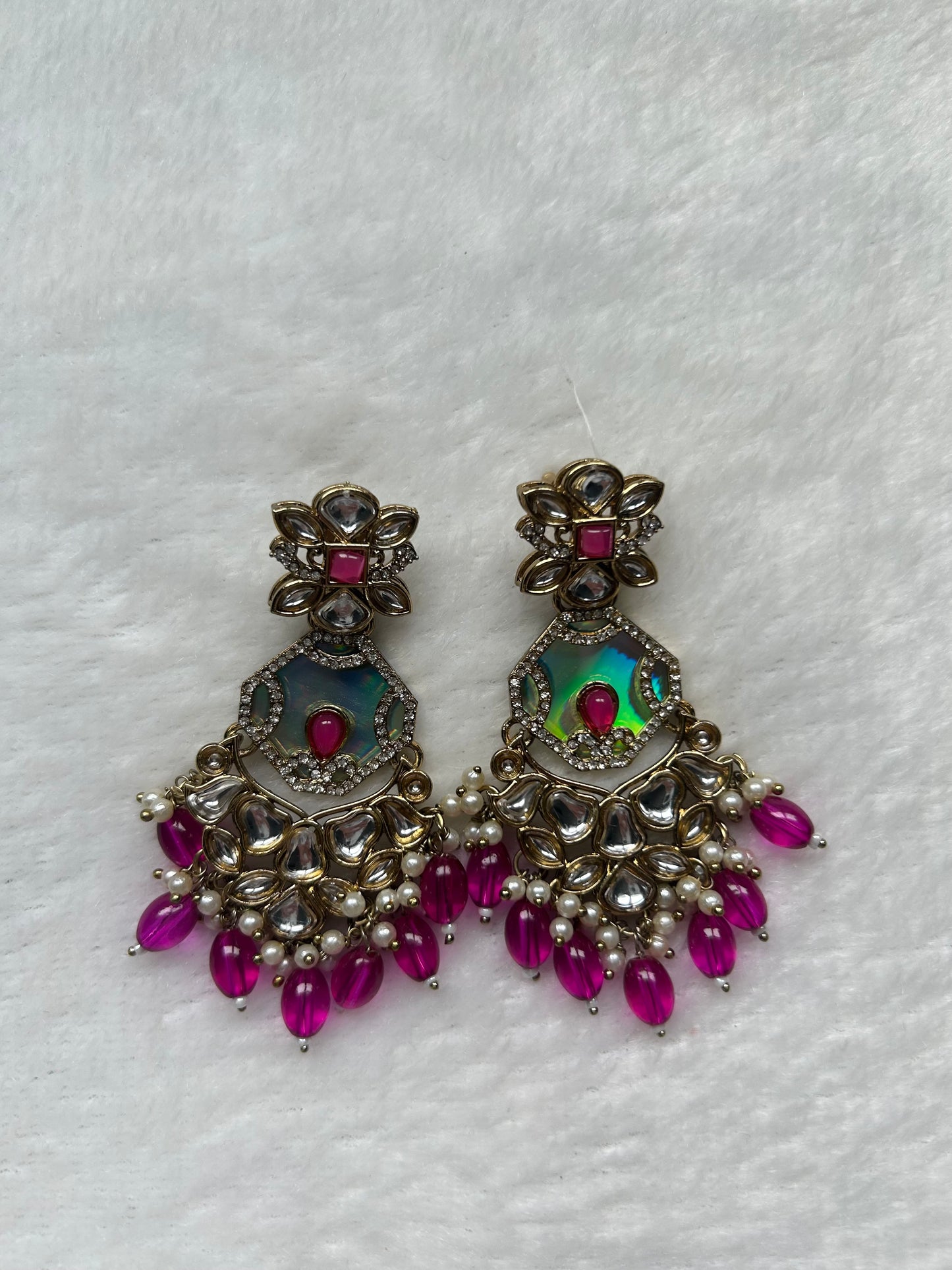 Hot Pink Fusion Kundan Earrings