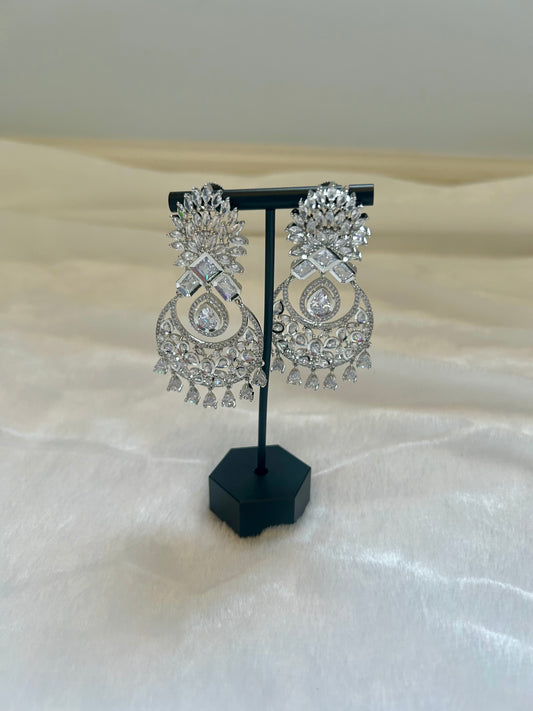 AD Silver Chandbali Earrings