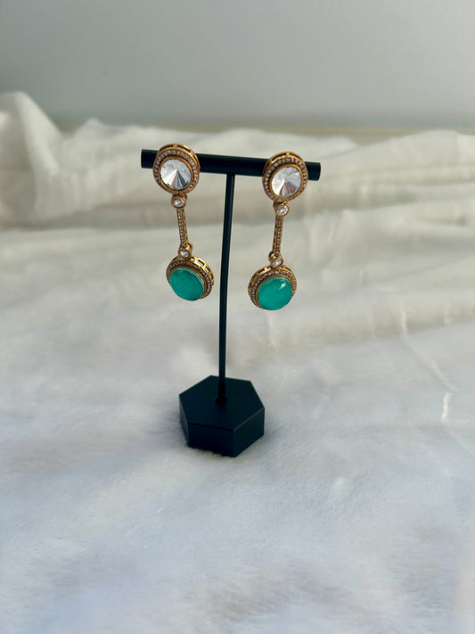 Teal Moissanite Kundan & Doublet Earrings