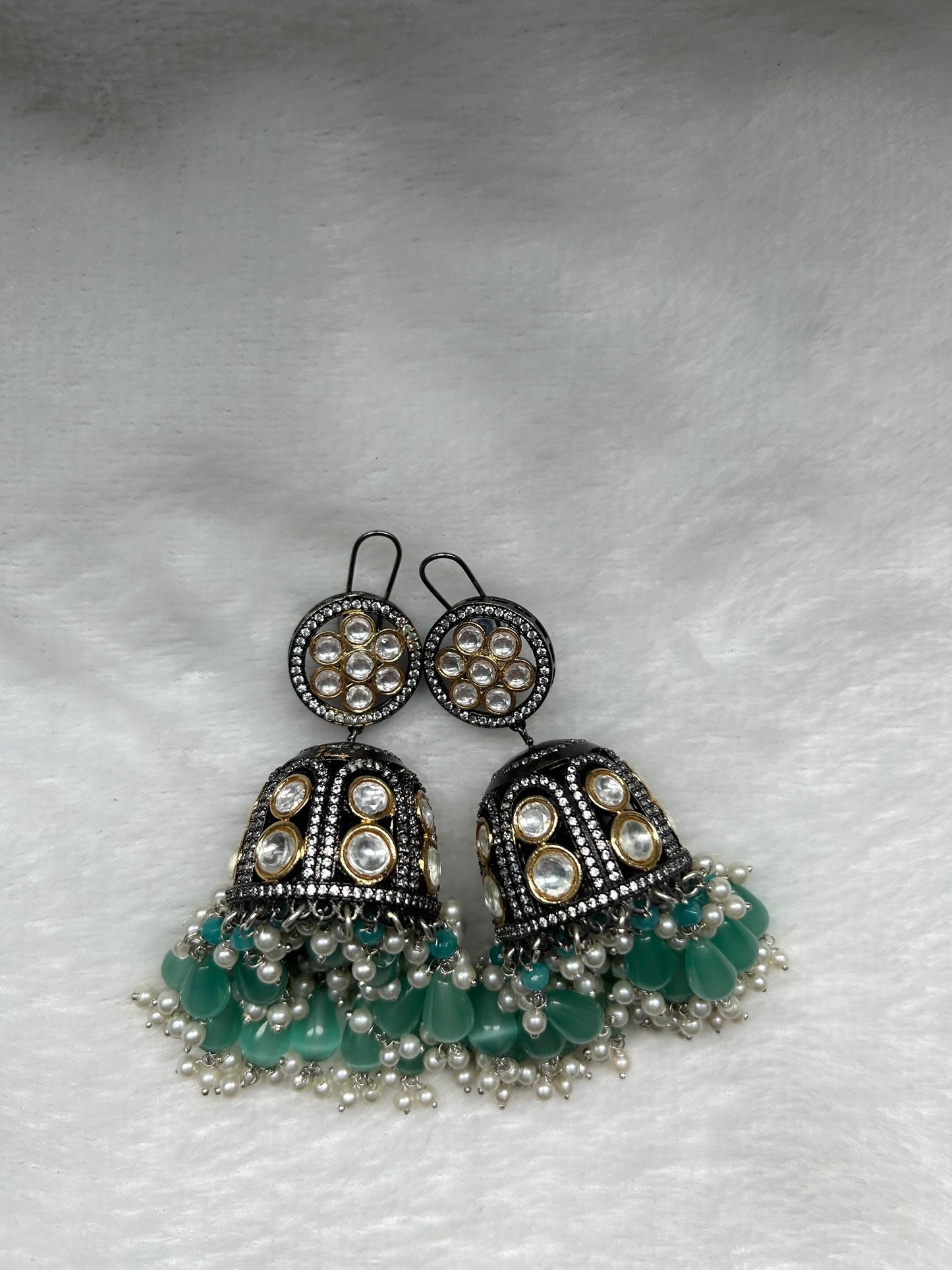 Oversized Mint Jhumki Earrings