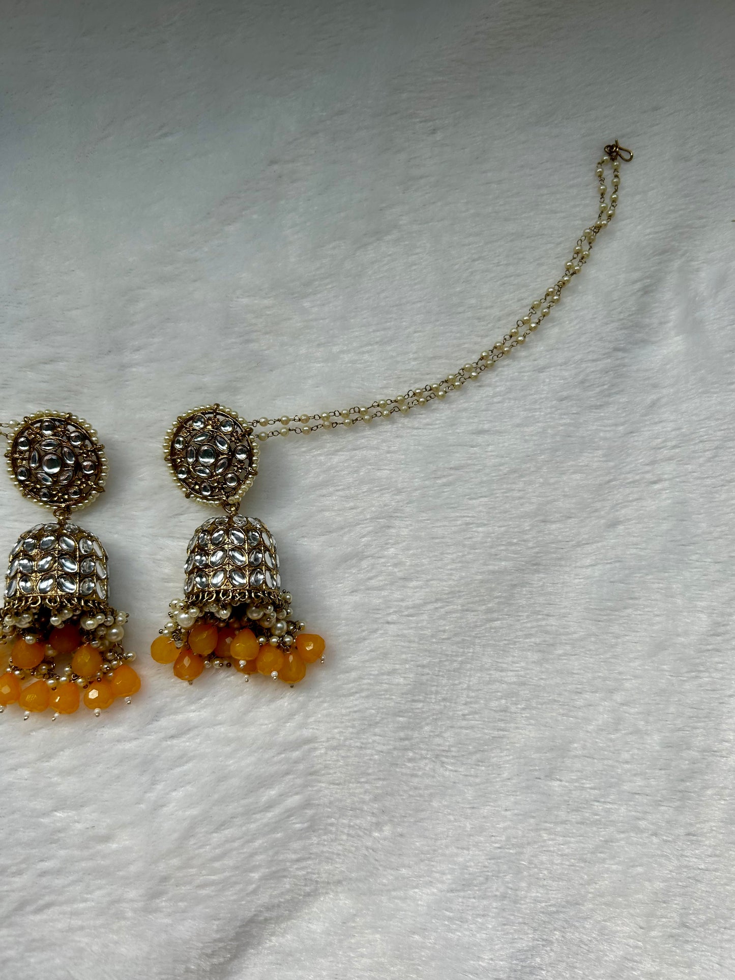 Yellow Kundan Jhumka Sahara Earrings