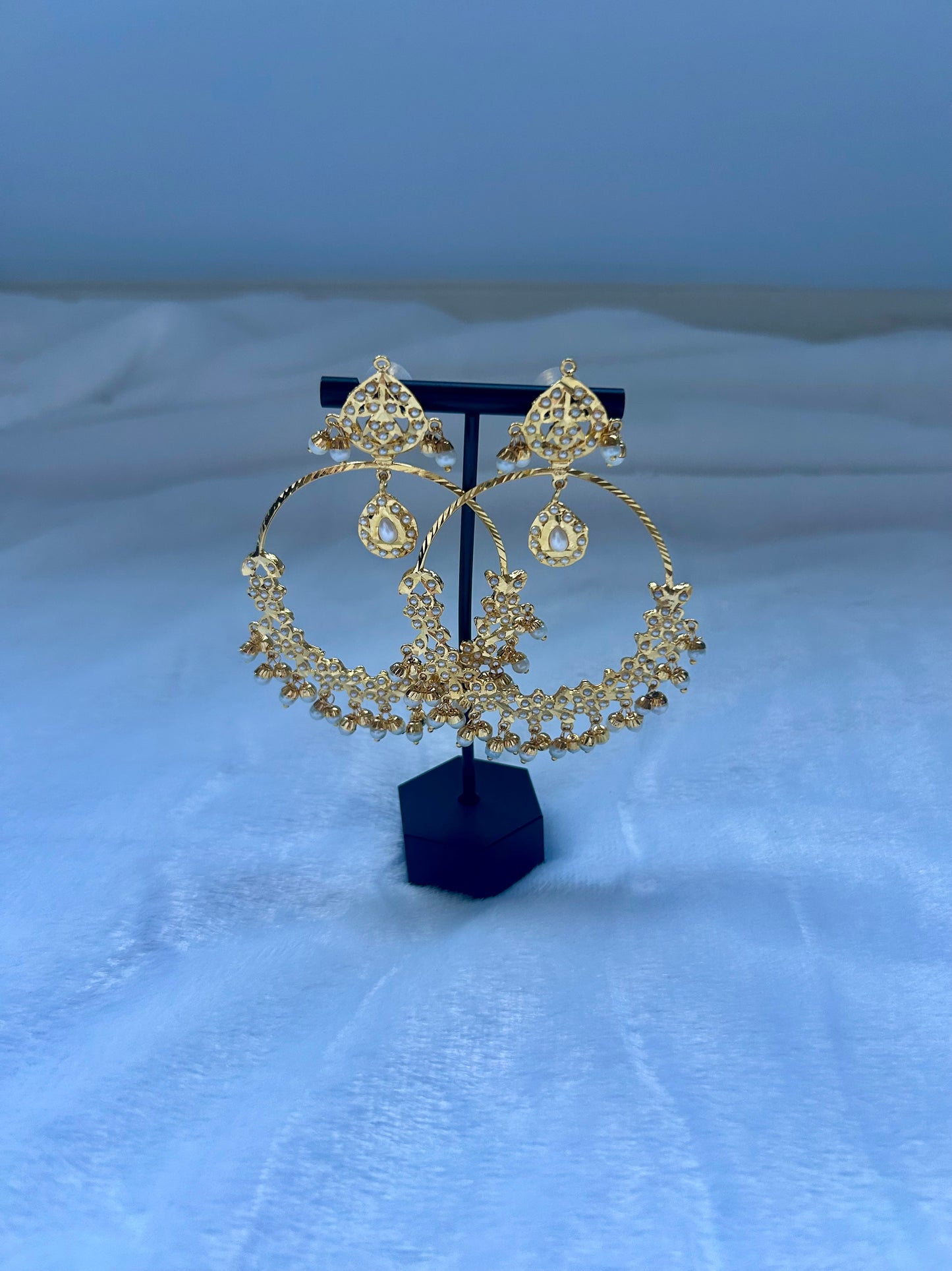 White Jadau Kundan Earrings