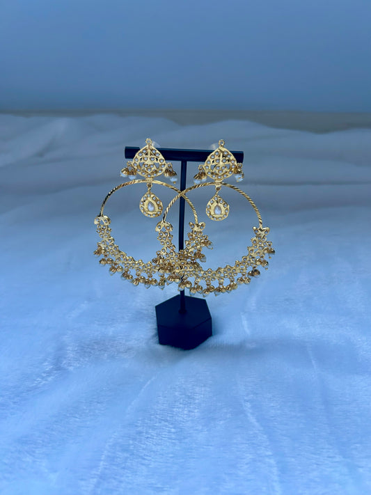 White Jadau Kundan Earrings