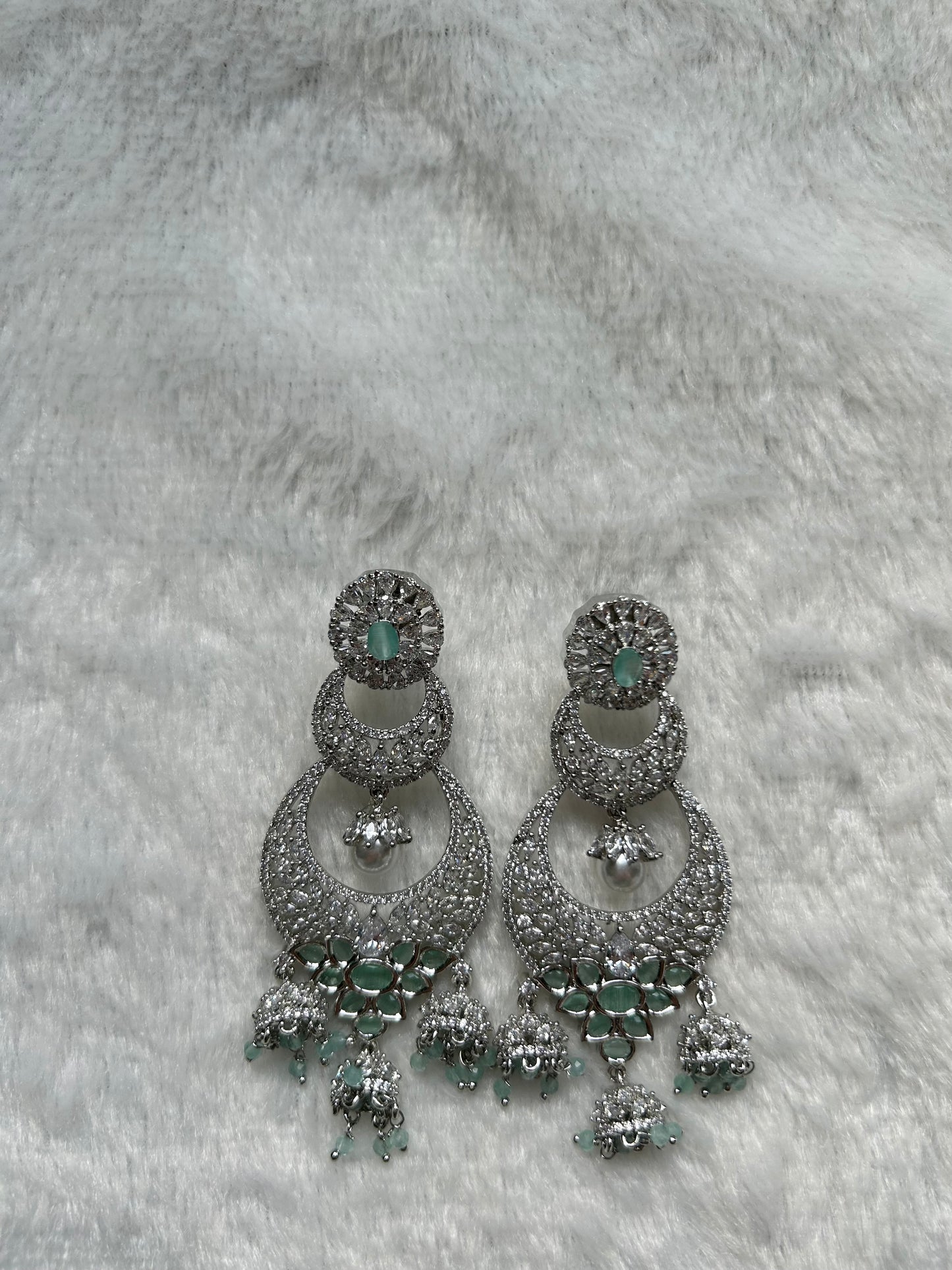 AD Mint Chandbali 3 Drop Jhumki Earrings