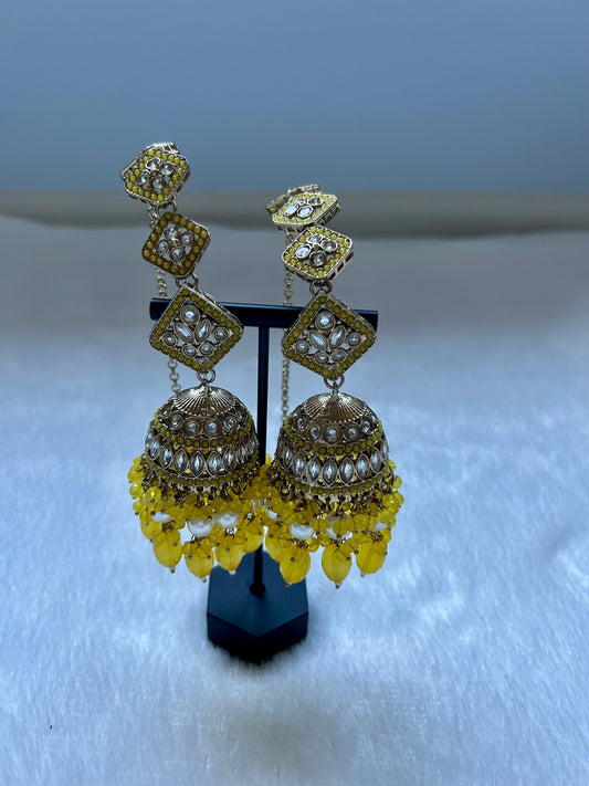 Pakistani Inspired Yellow Sahara Kundan Earrings