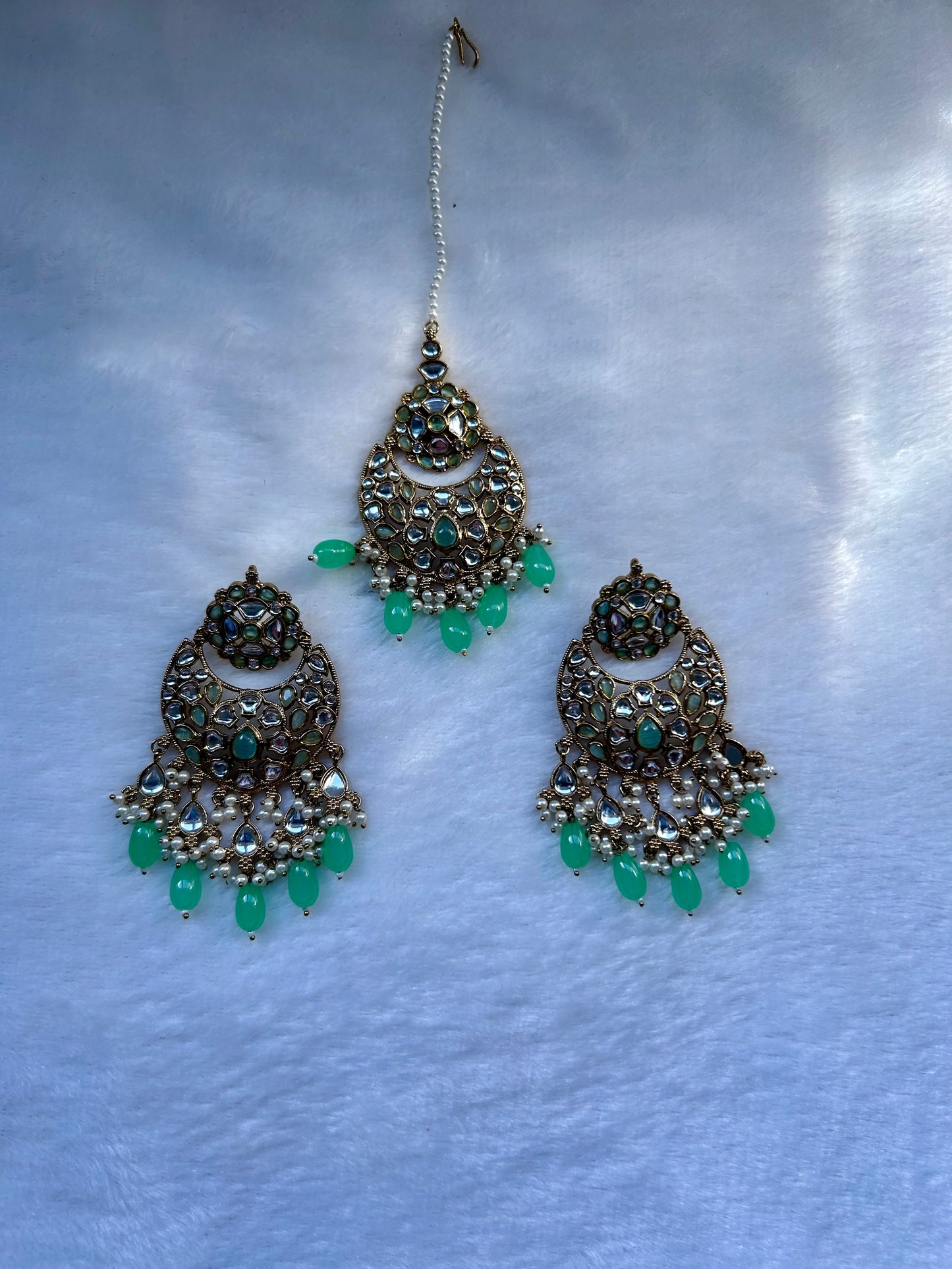 Mint Kundan Tikka Set