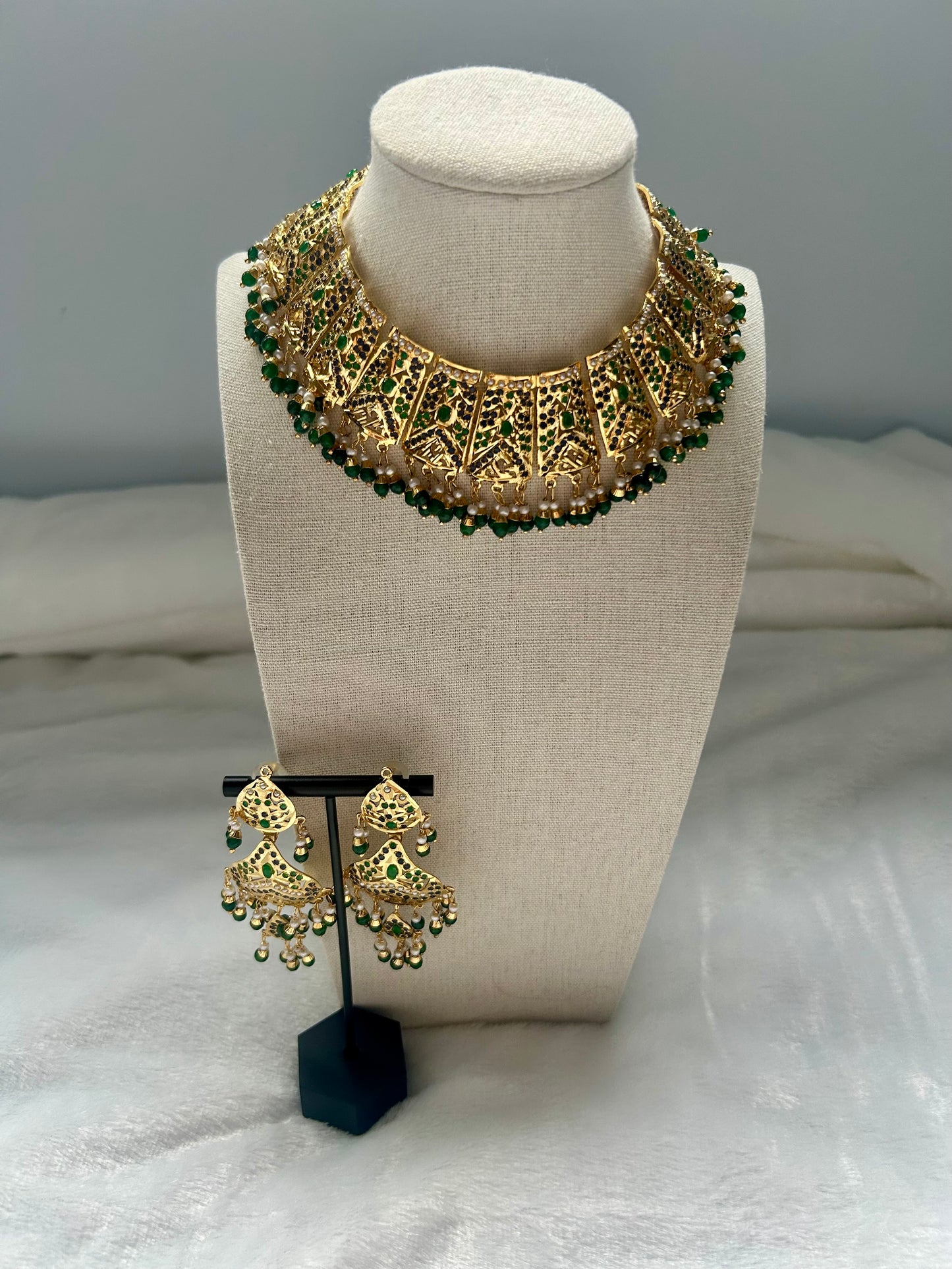 Purple & Green Jadau Kundan Choker Set