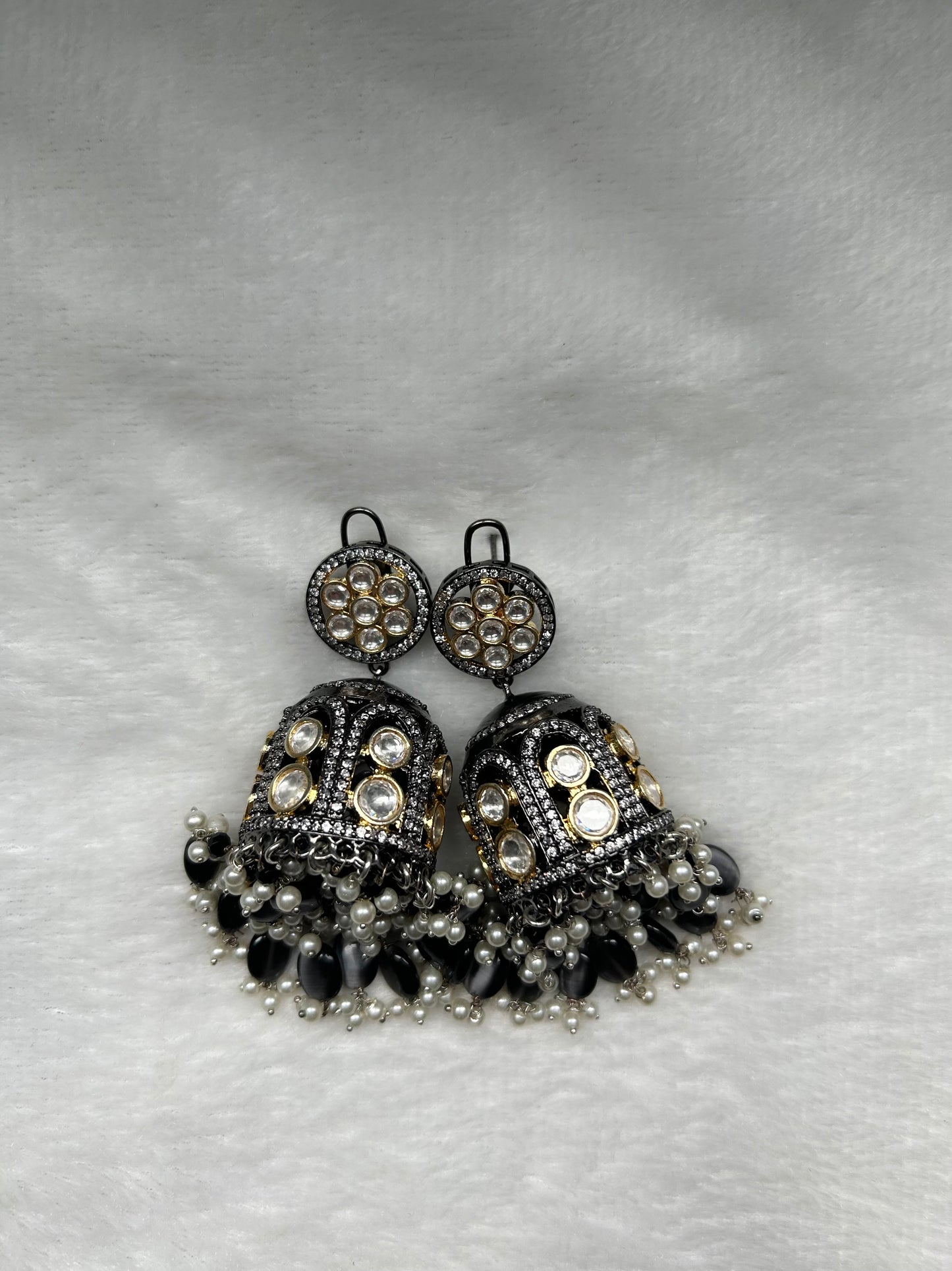 Oversized Dark Grey Jhumki Earrings