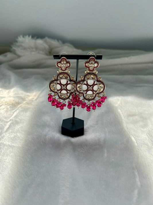 Dark Pink Polki Earrings