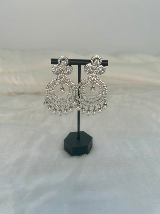AD Silver Chandbali Pearl Drop Earrings