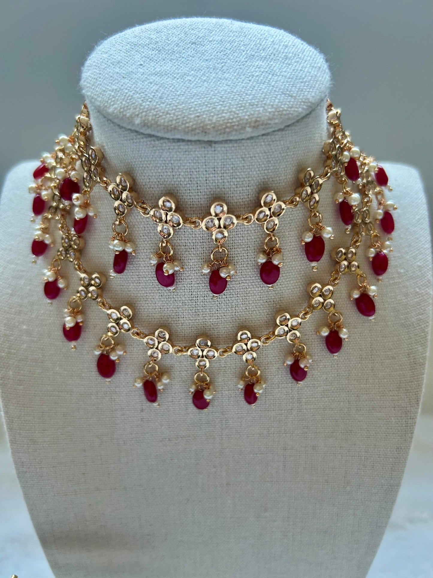 Dark Red Tyaani Kundan Two Layered Set