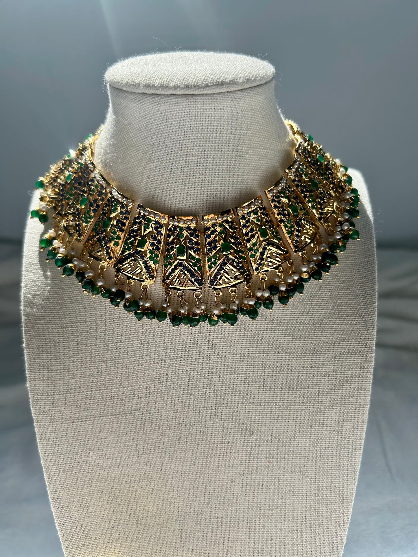 Purple & Green Jadau Kundan Choker Set