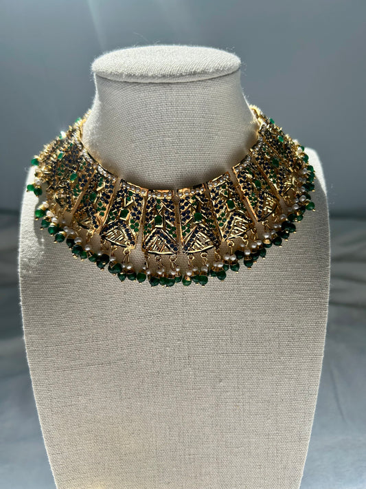 Purple & Green Jadau Kundan Choker Set