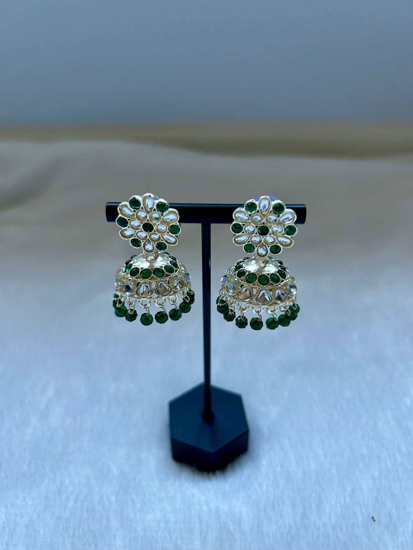 2 in 1 Bottle Green Kundan Waliyaan Jhumka Earrings