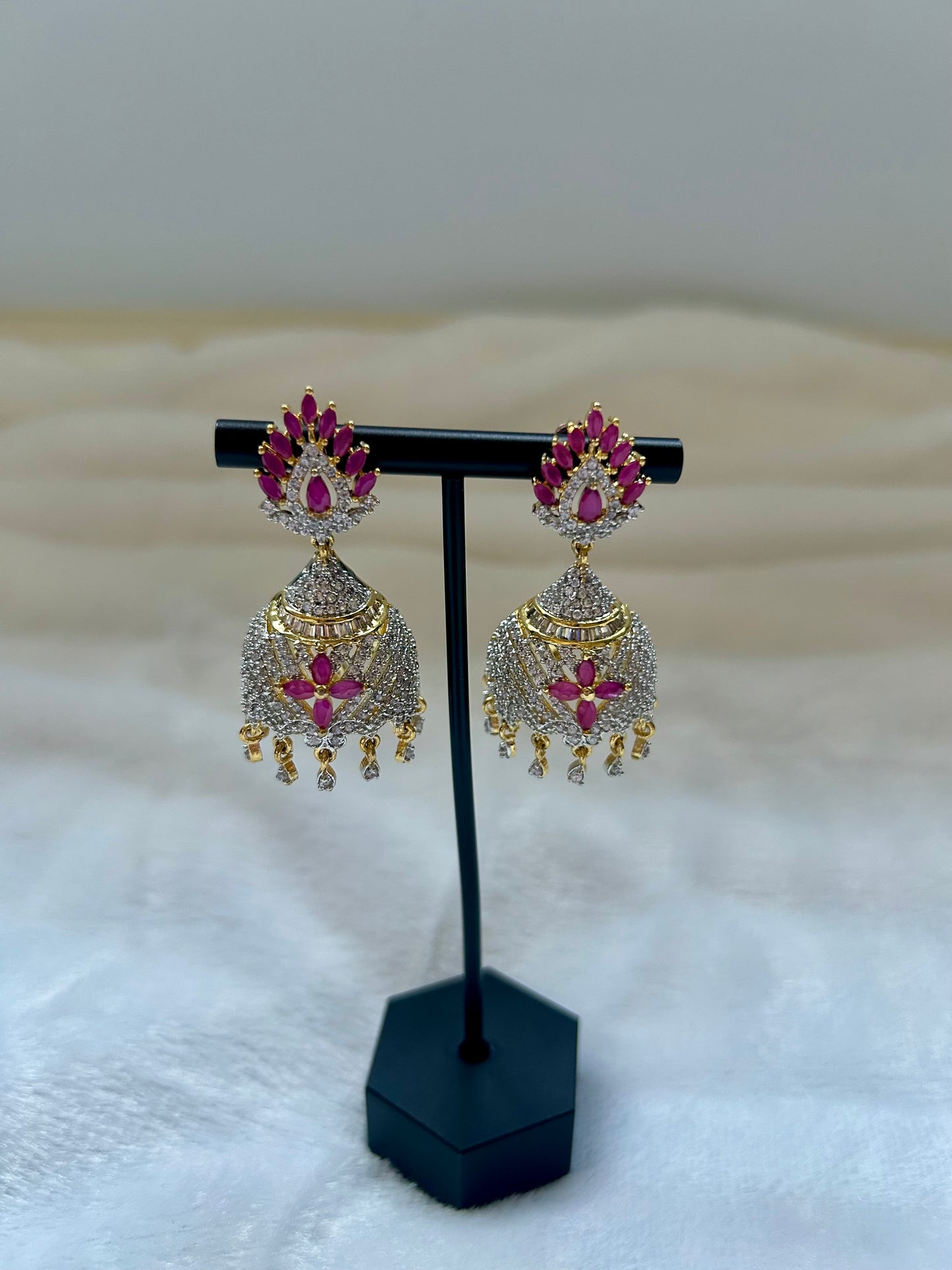 AD Ruby & Gold Jhumki Earrings