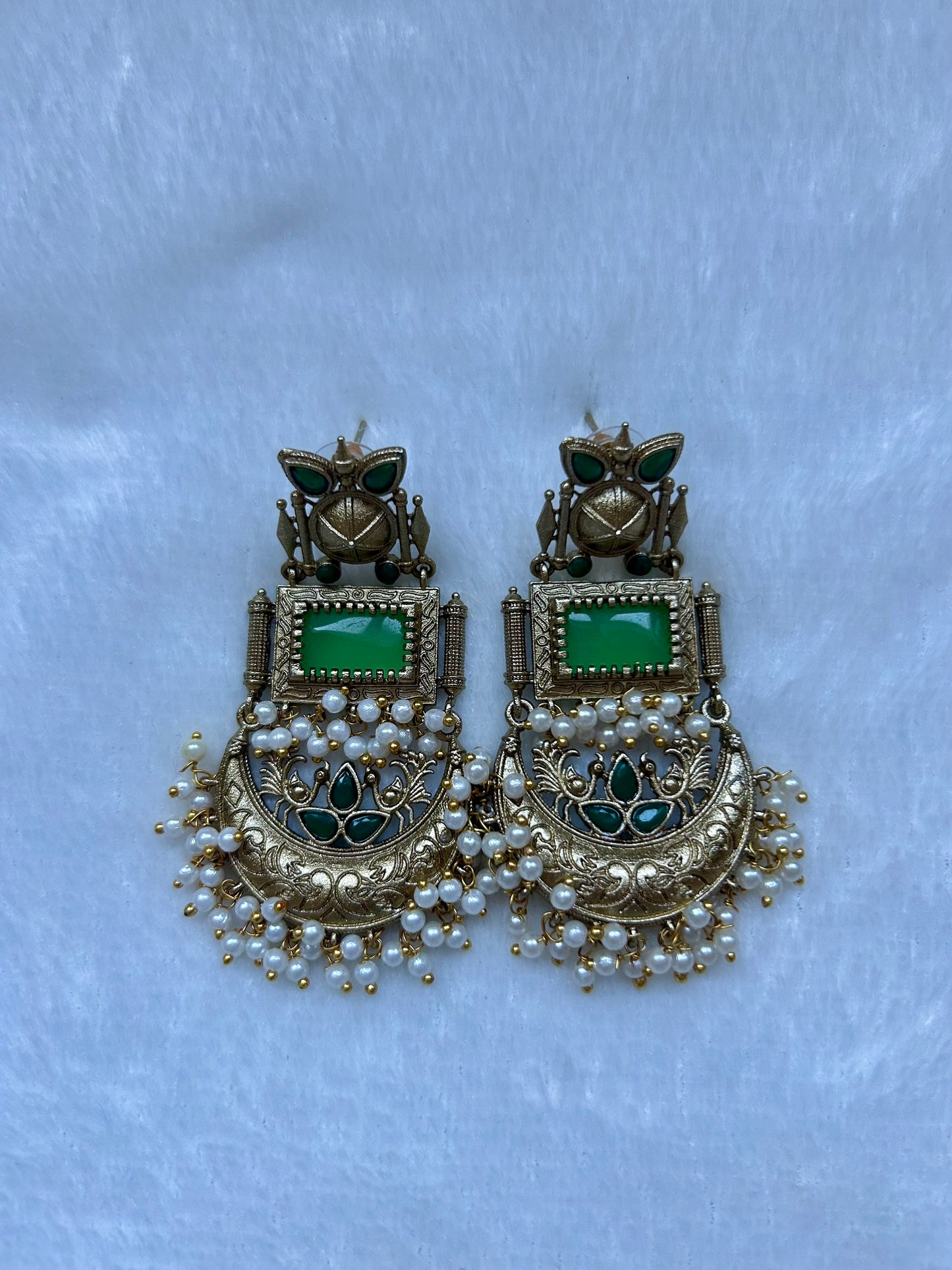 Dual Toned Green & Bottle Green Earrings