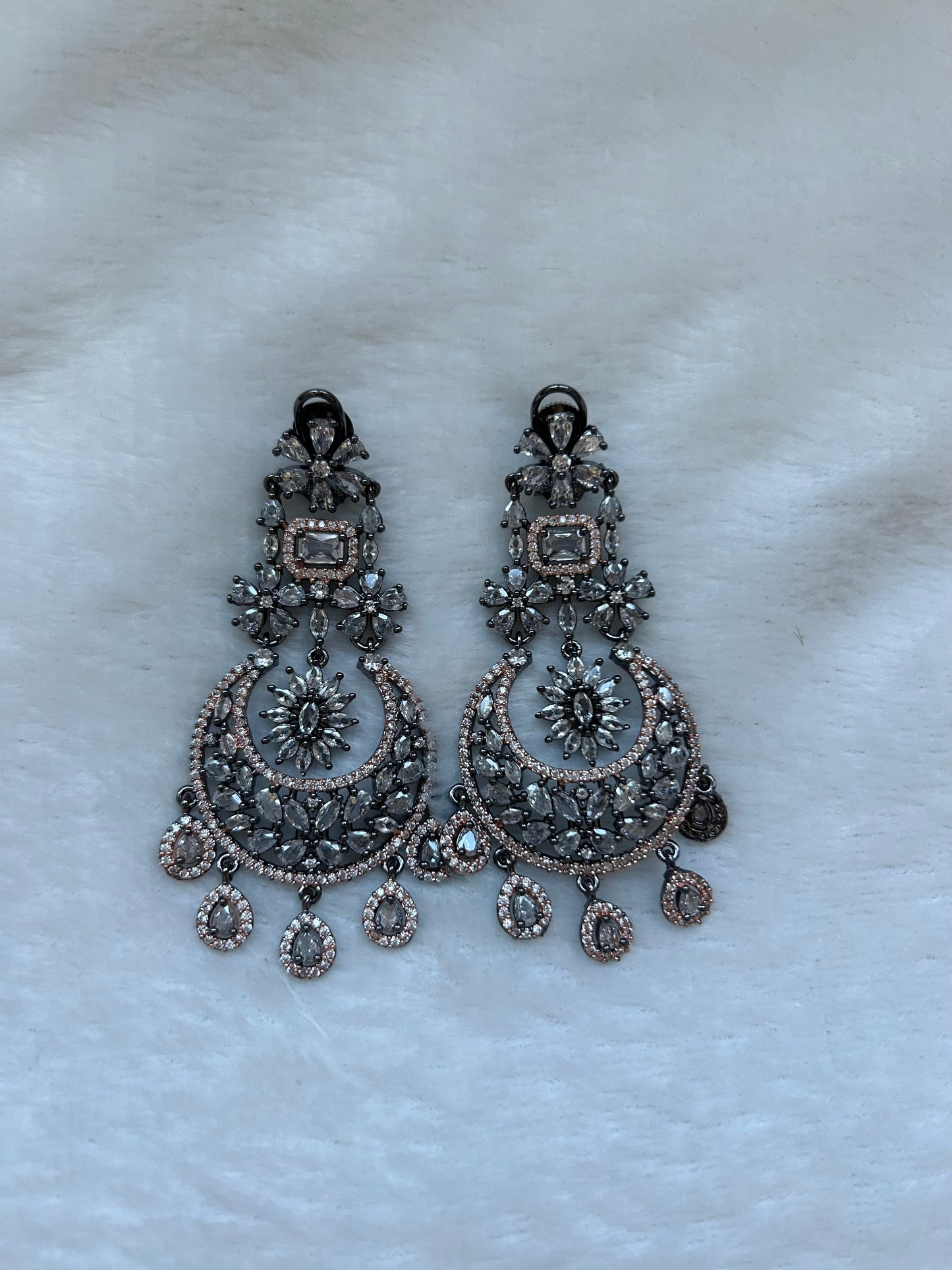 Oxidized & Rose Gold AD Earrings