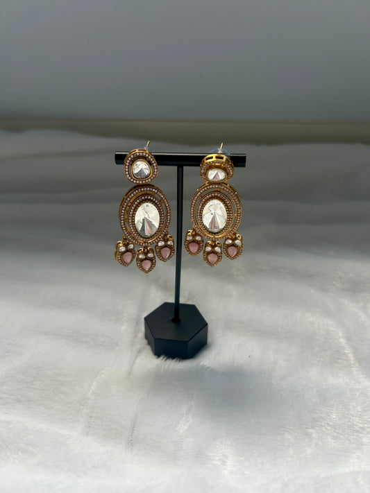Pink Moissanite Kundan Earrings