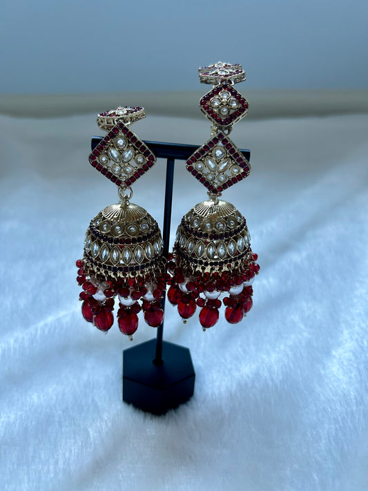 Pakistani Inspired Red Sahara Kundan Earrings