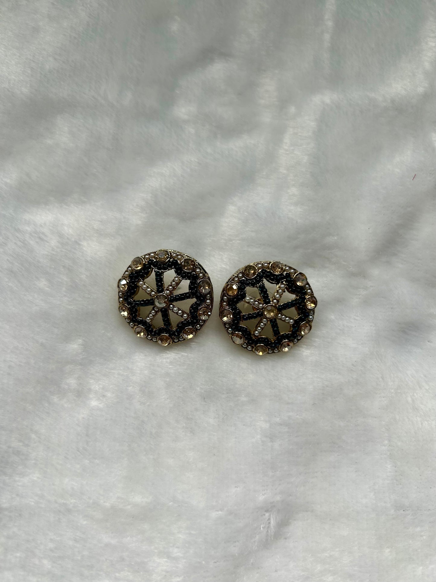 Dark Blue Polki Studs
