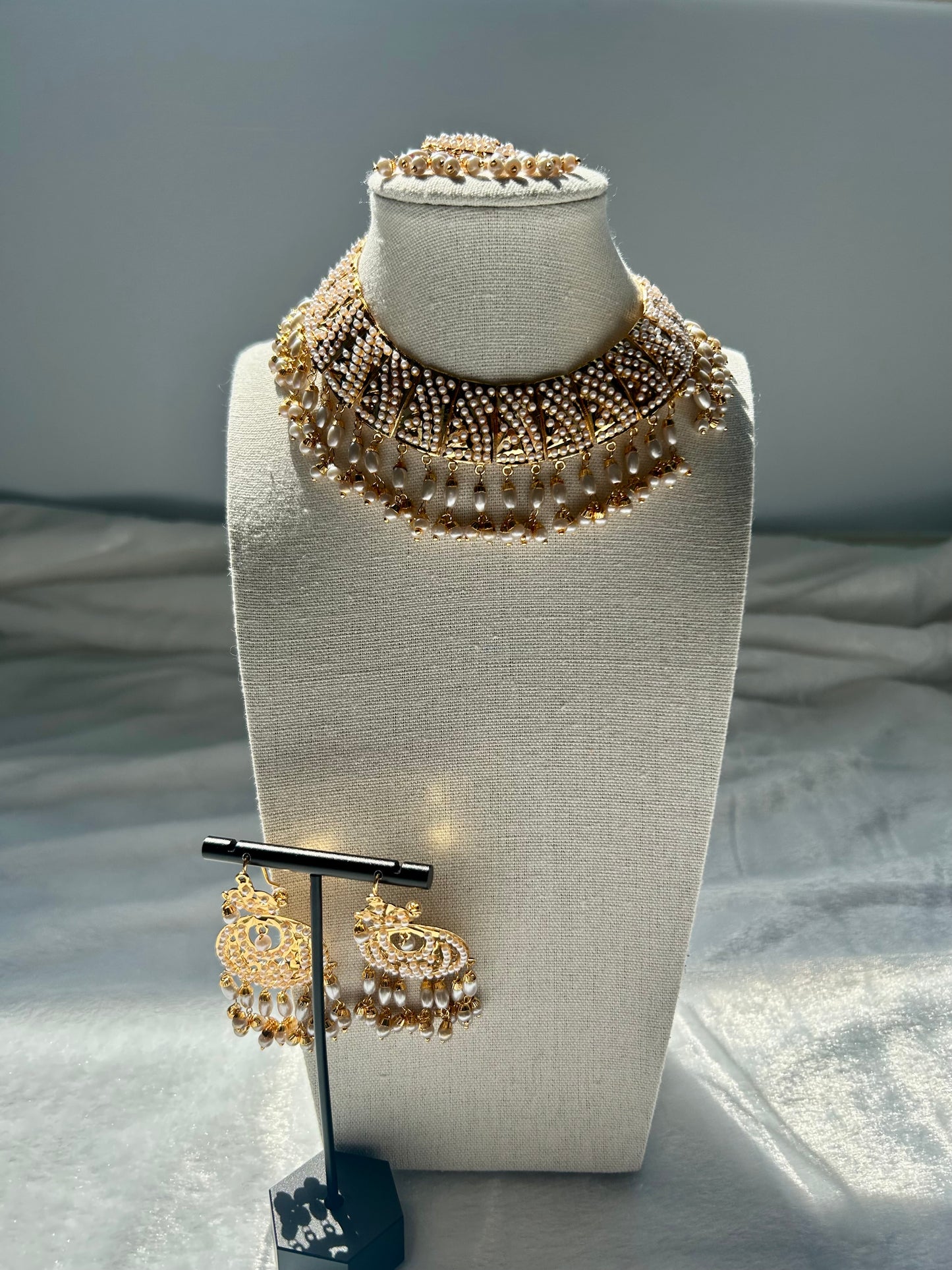 White Jadau Kundan Choker Set