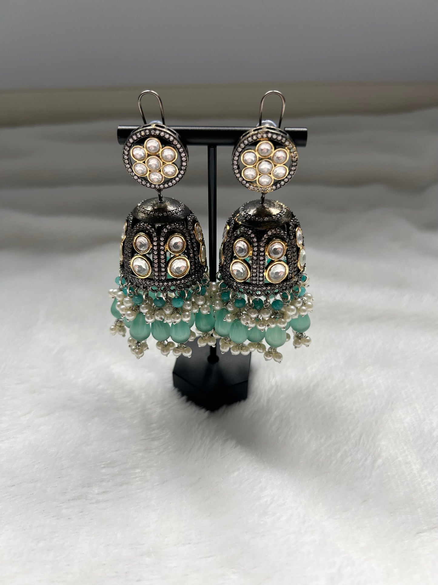 Oversized Mint Jhumki Earrings