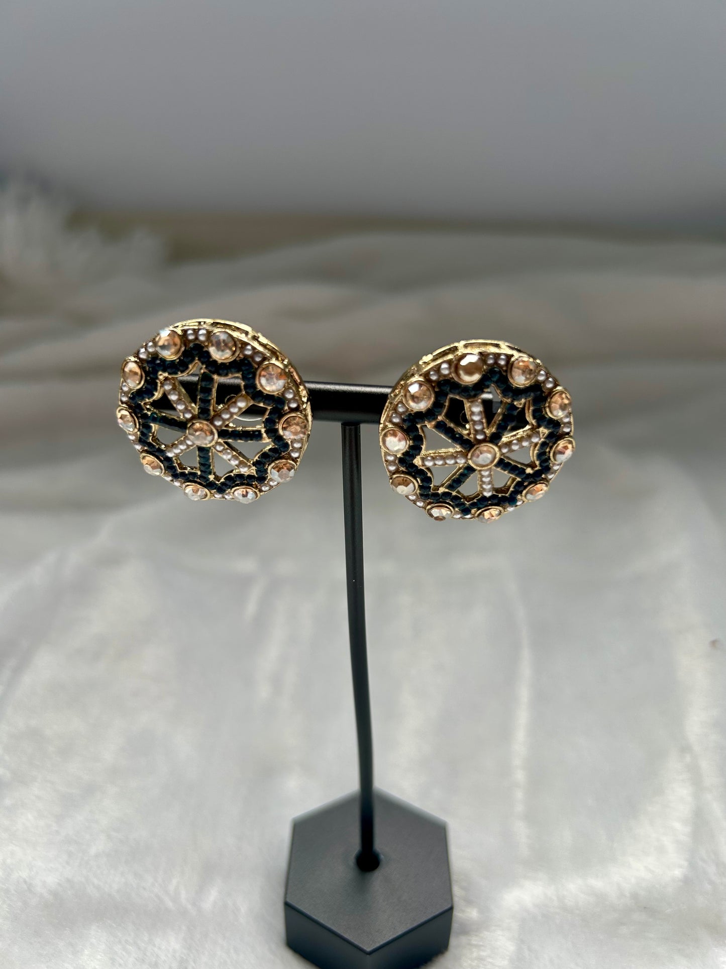Dark Blue Polki Studs