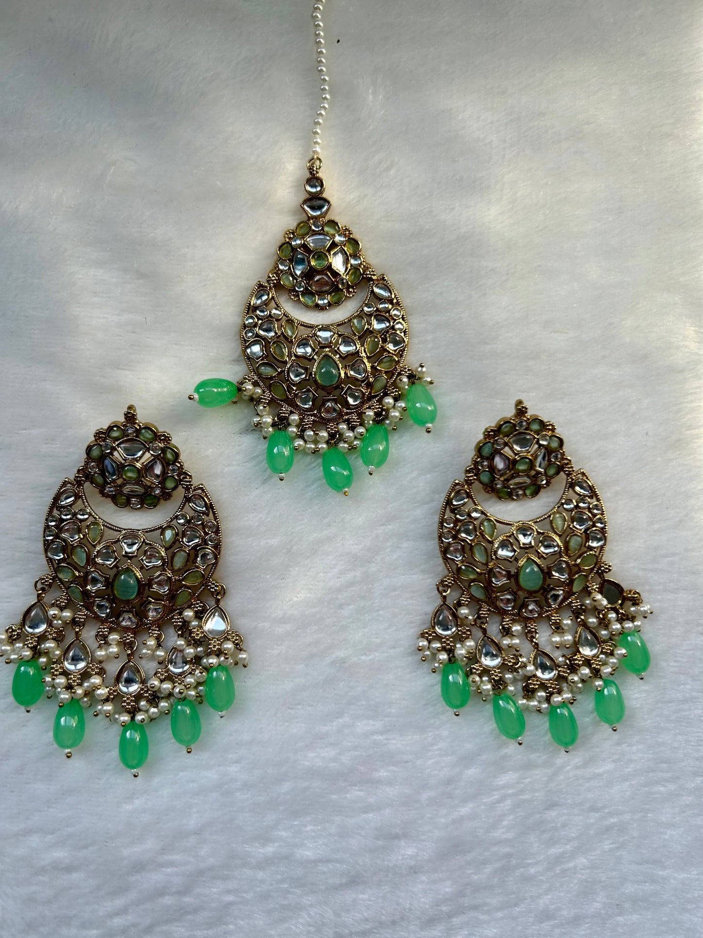 Mint Kundan Tikka Set