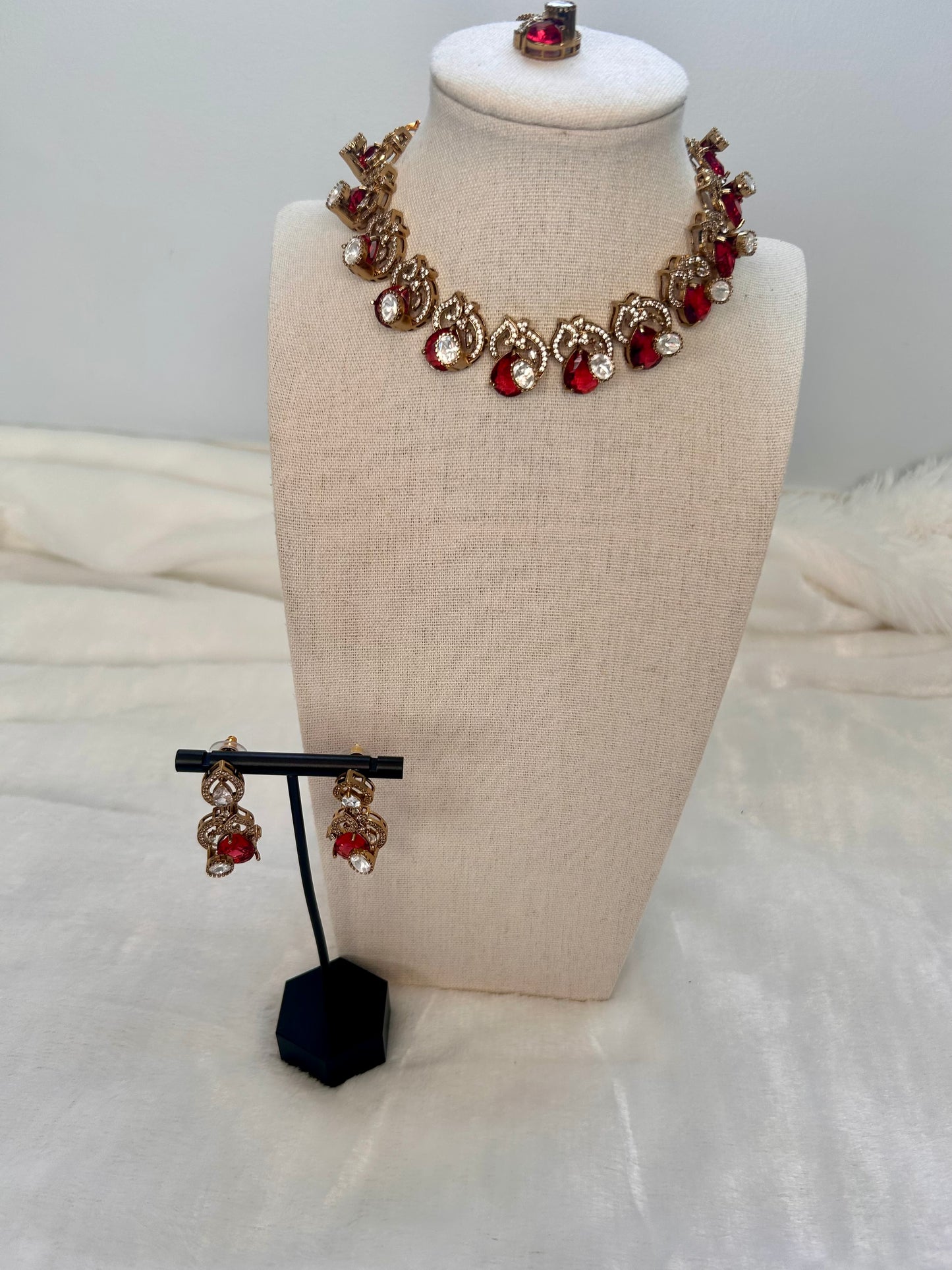 Red Moissanite Kundan Set