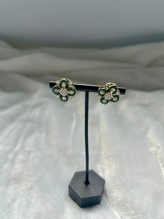 Teal Polki Studs