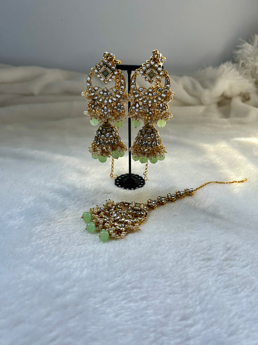 Mint Green Kundan Tikka Set