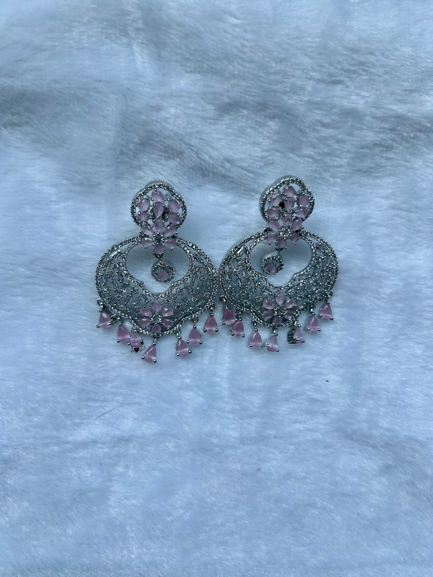 AD Pink Chandbali Earrings