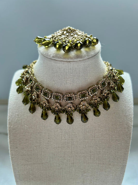 Mehendi Green Polki Choker Tikka Set