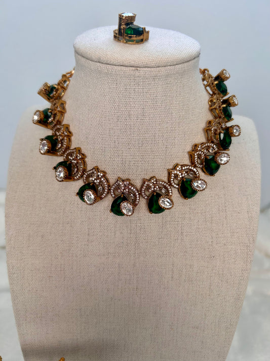 Emerald Green Moissanite Kundan Set