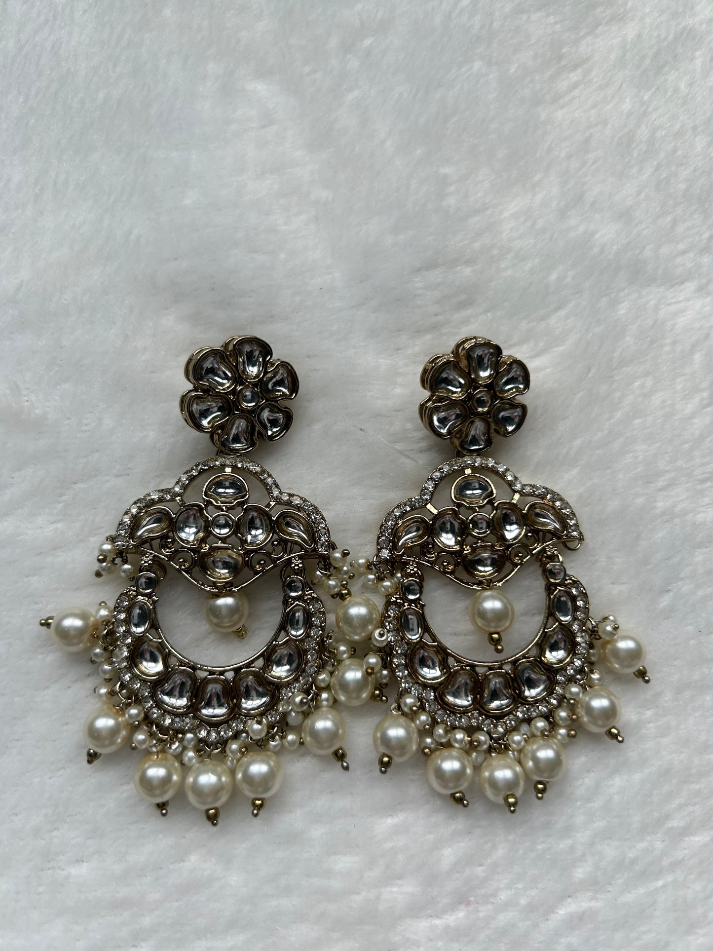 White Kundan Earrings