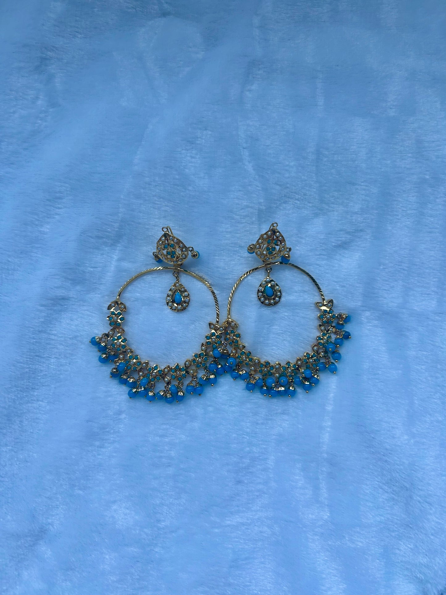 Ferozi Blue Jadau Kundan Earrings