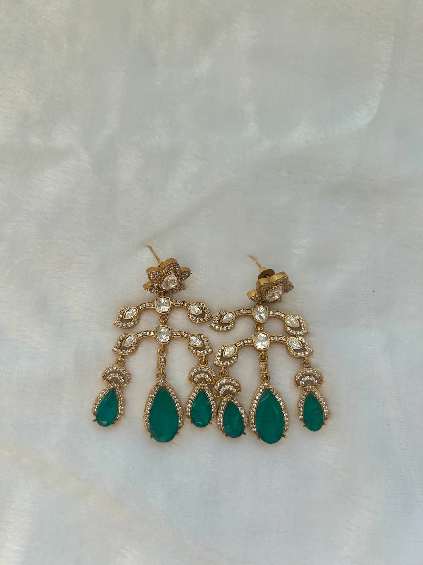 Emerald Green/ Teal Doublet Earrings